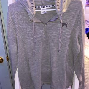 PINK gray hoodie 1/4 zip
